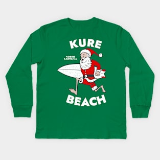 Kure Beach, NC Christmas Vacationing Skiing Santa Kids Long Sleeve T-Shirt